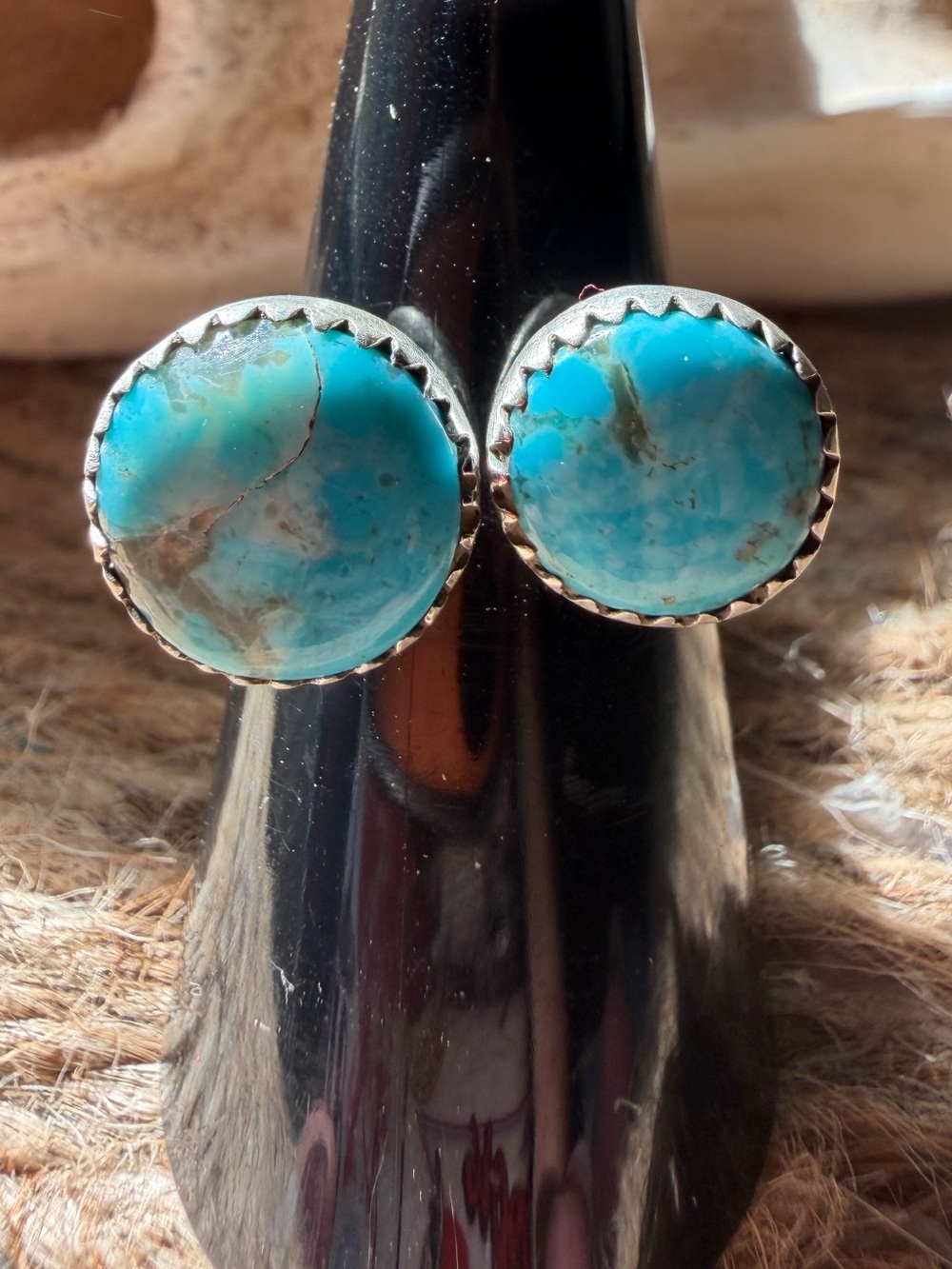 Ithaca Peek Turquoise Round Sterling Silver 925 floater Ring - Blue Turquoise